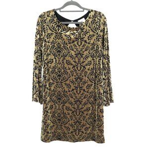 Eci Velvet Dress Womens M Black Gold Holiday Glamorous Elegant Party Festive